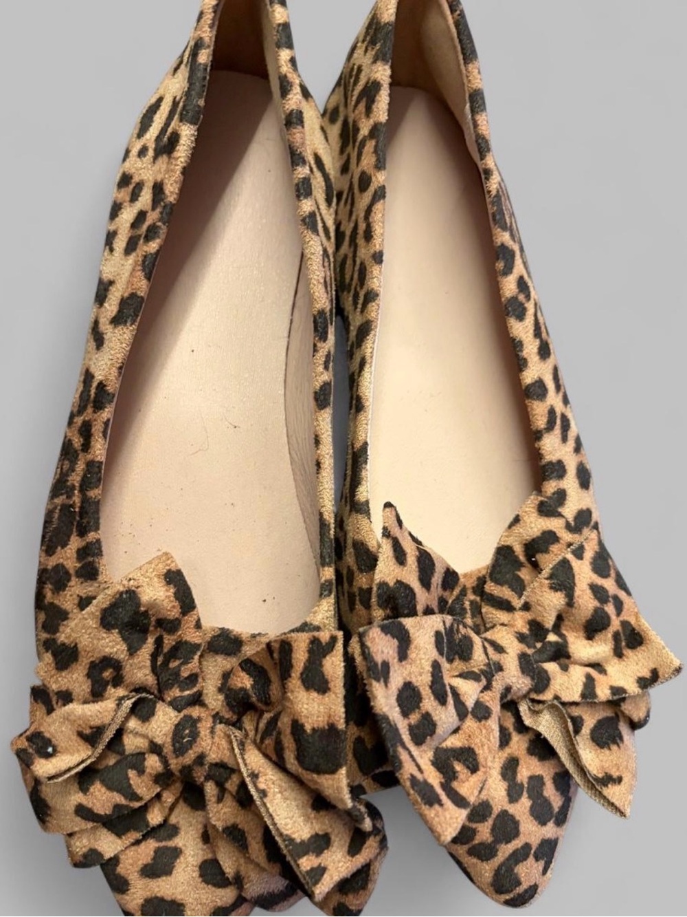 New Leopard Print Bow Pointed Flats for Women - Tan/Black